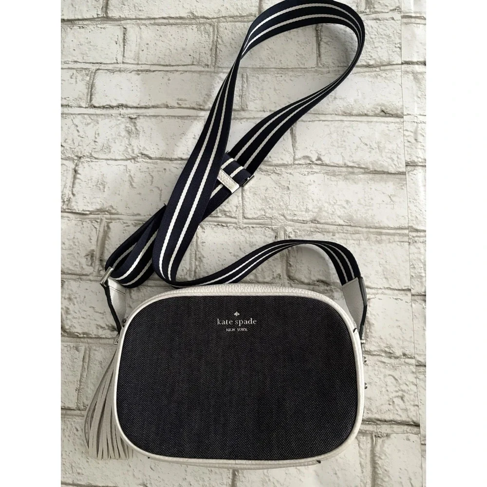 Kate Spade Kourtney‎ Blue Denim White Leather Camera Bag Crossbody Bag